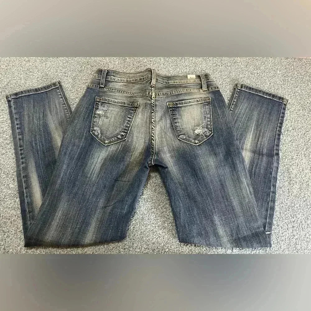 KanCan Women’s Jeans Size 25 Mid Rise Boyfriend Cropped Distressed Blue #1863 - Picture 5 of 9